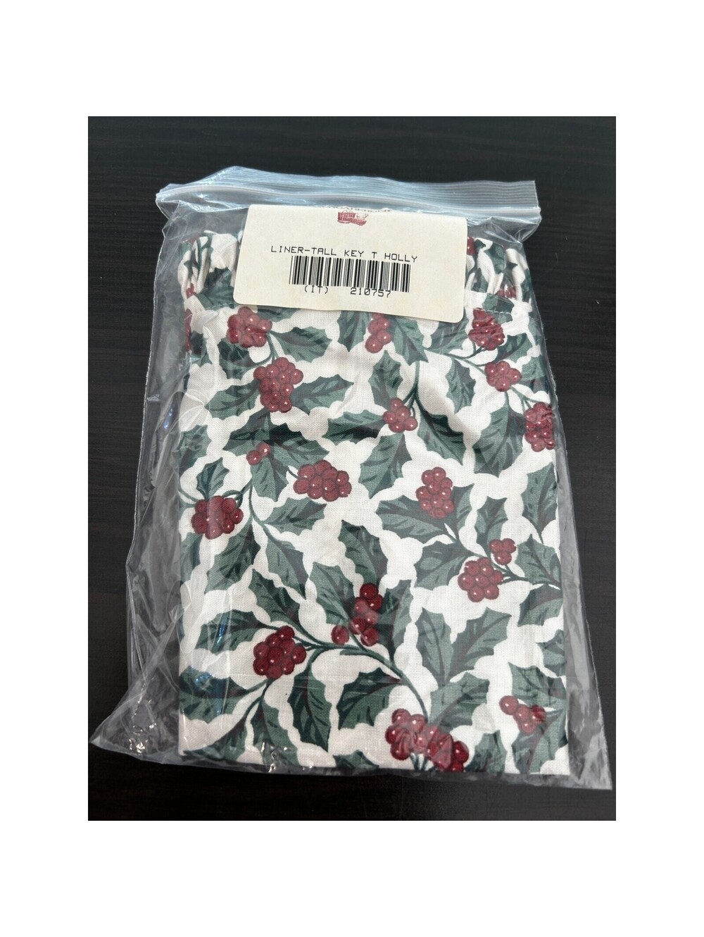 Longaberger Tall Key Basket Liner Traditional Holly Fabric NEW holiday 210757